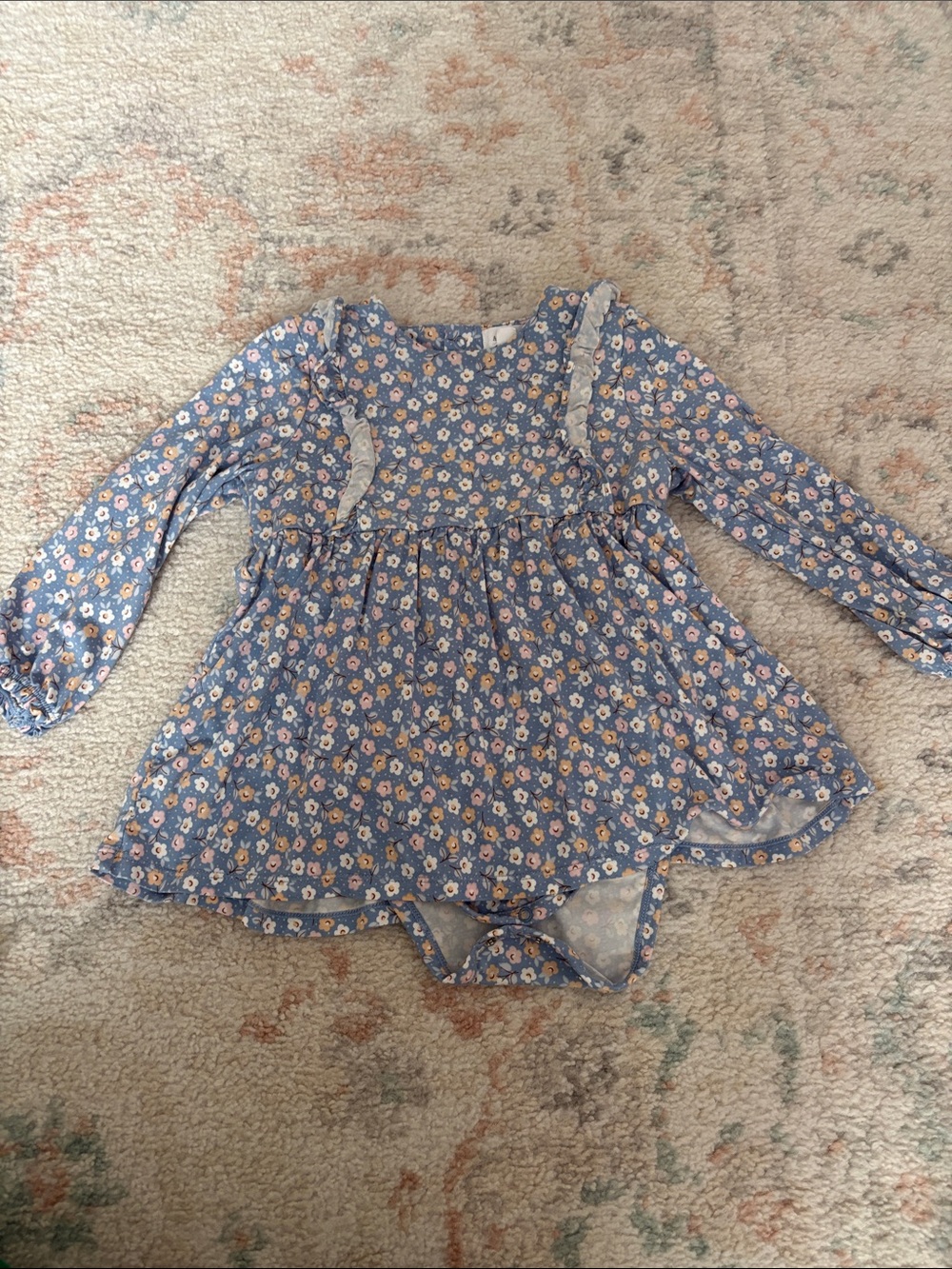 Angel Dear Blue Floral Baby Dress with Ruffle Trim